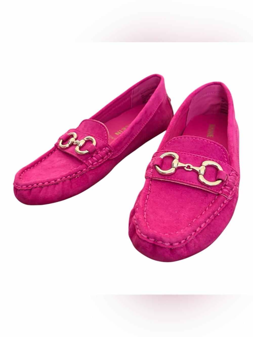 Anne Klein Hot Pink Suede Loafers with Gold Bit